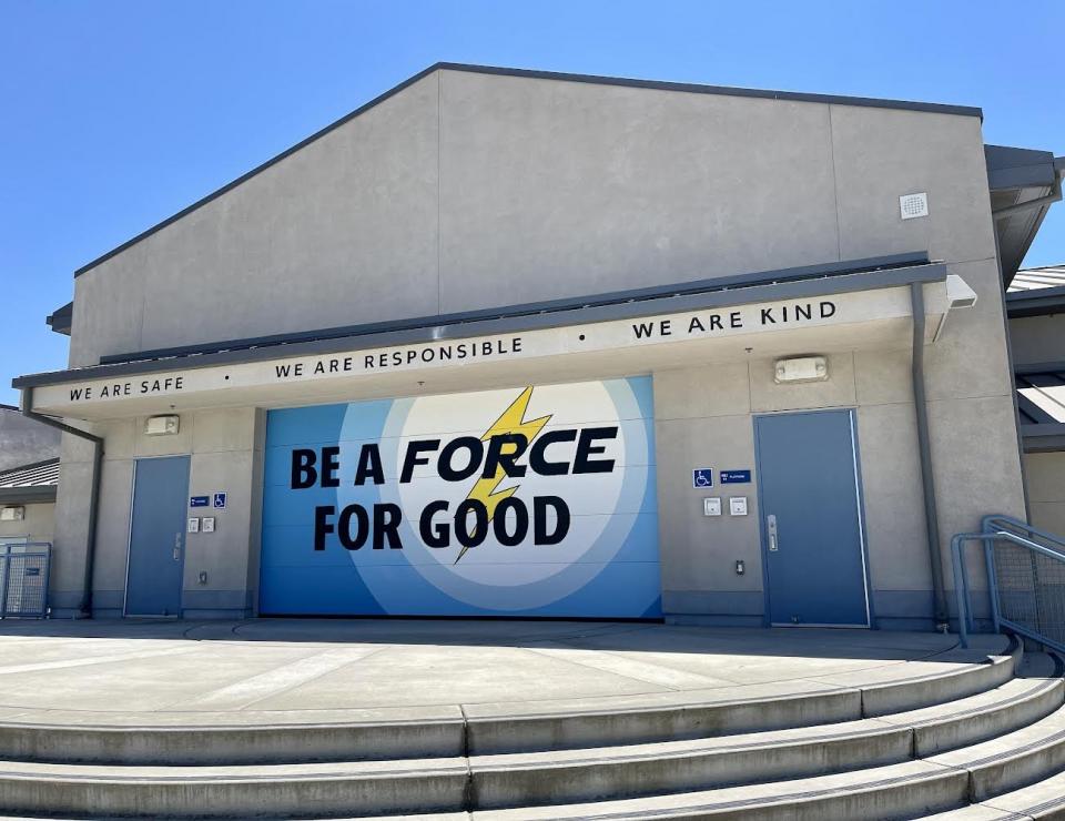Image of Fiddyment Farm mural that says "be a force for good"